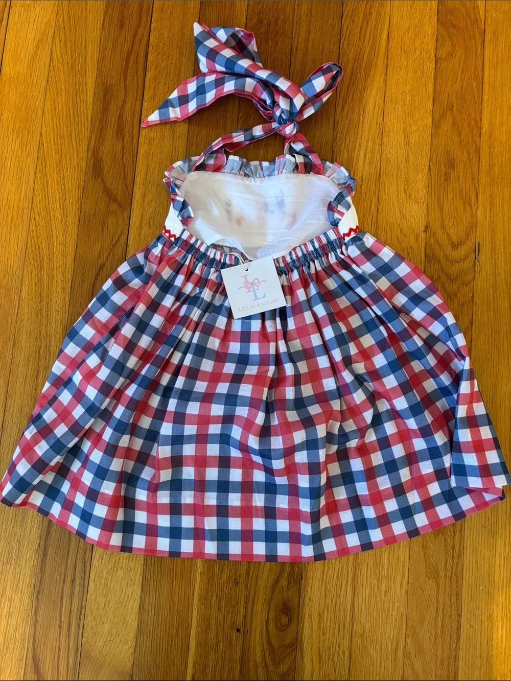 Lillie & Lilah American Flag Patriotic Halter Dress NWT